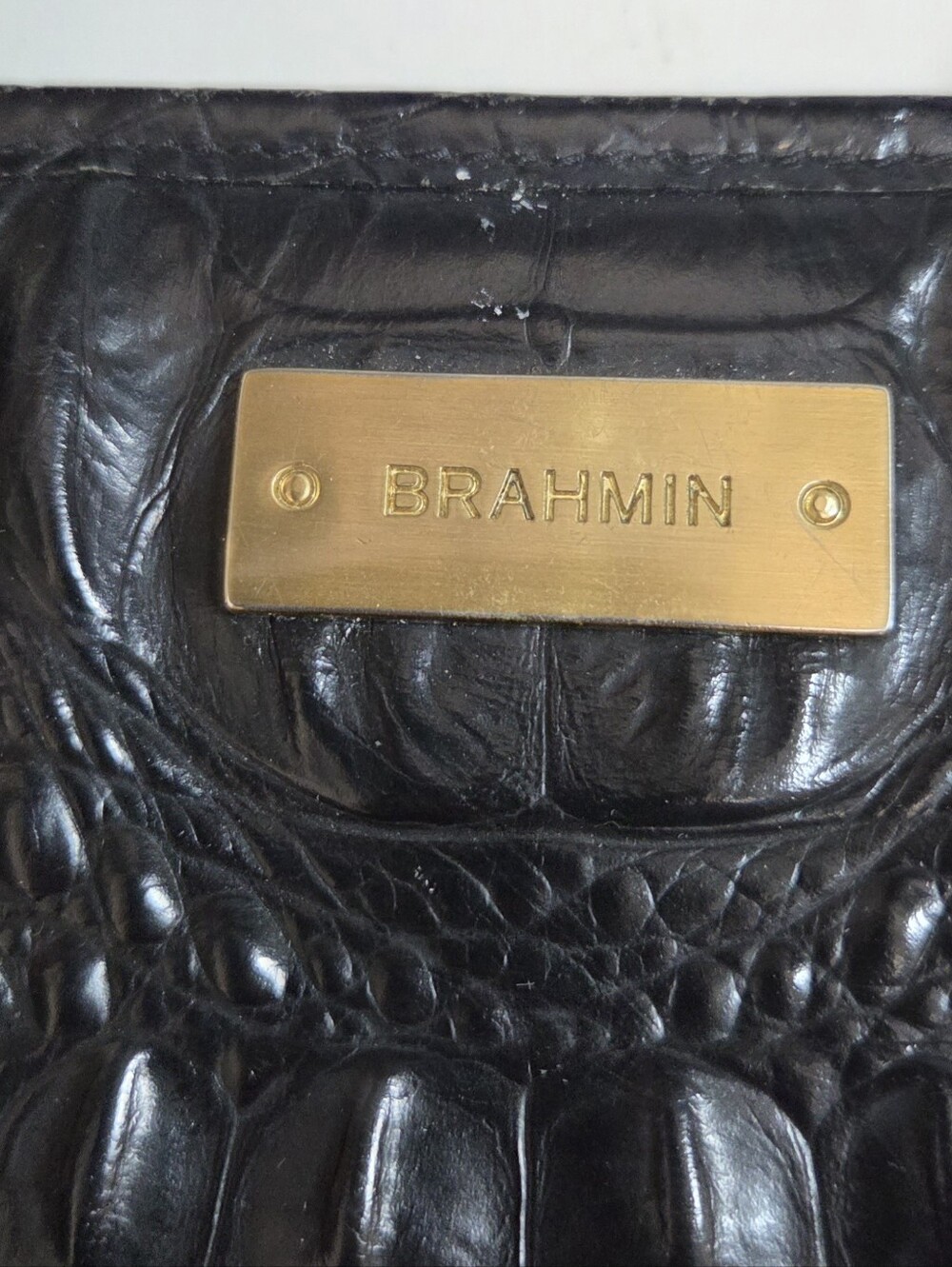Brahmin Black Croc Embossed Leather Satchel Crossbody Bag Mini Arno - Picture 2 of 16